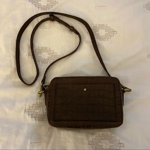 NWOT Madewell Small Transport Camera Crossbody Bag Brown Leather Croc